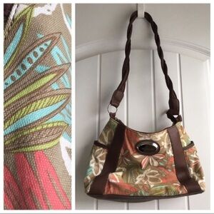 Jaclyn Smith purse Brown pleather w floral pattern